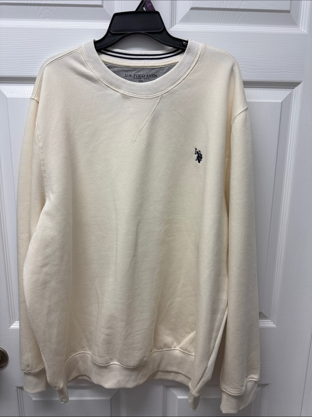 U.S. Polo Assn. Cream Crewneck Pullover with Navy Logo